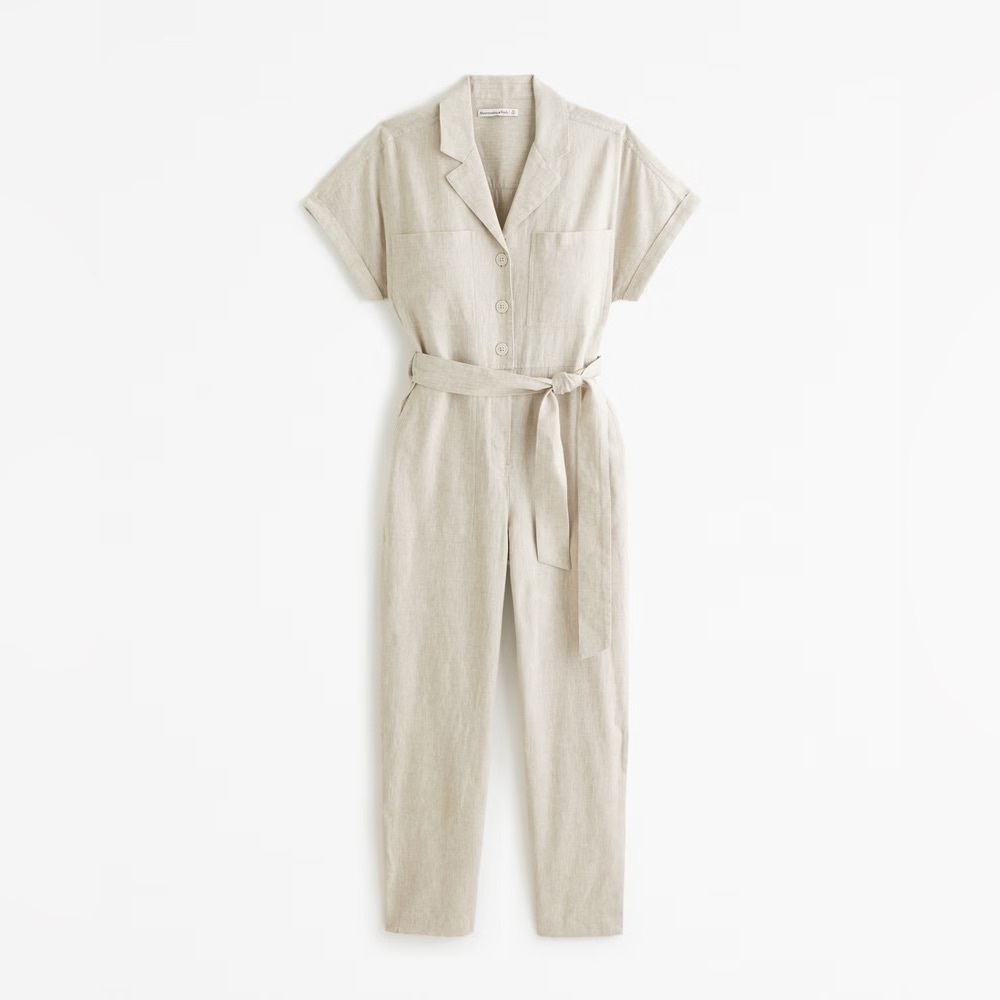 Linen blend utility jumpsuit